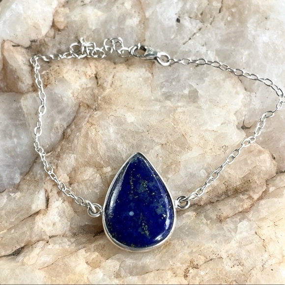 Lapis Lazuli 925 Sterling Silver chain bracelet - Picture 2 of 9